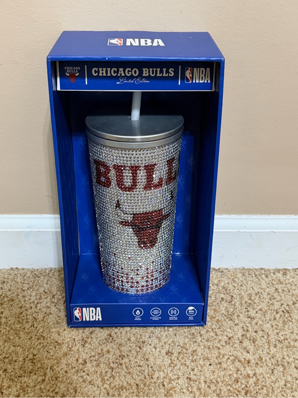 NBA Chicago Bulls Rhinestone Tumbler - Silver and Red